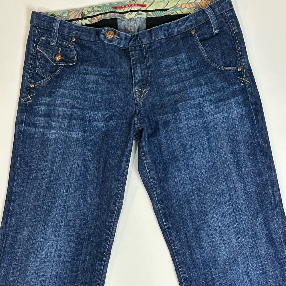 Vigoss women’s size 11 wide leg jeans with back flat button pockets low‎ rise